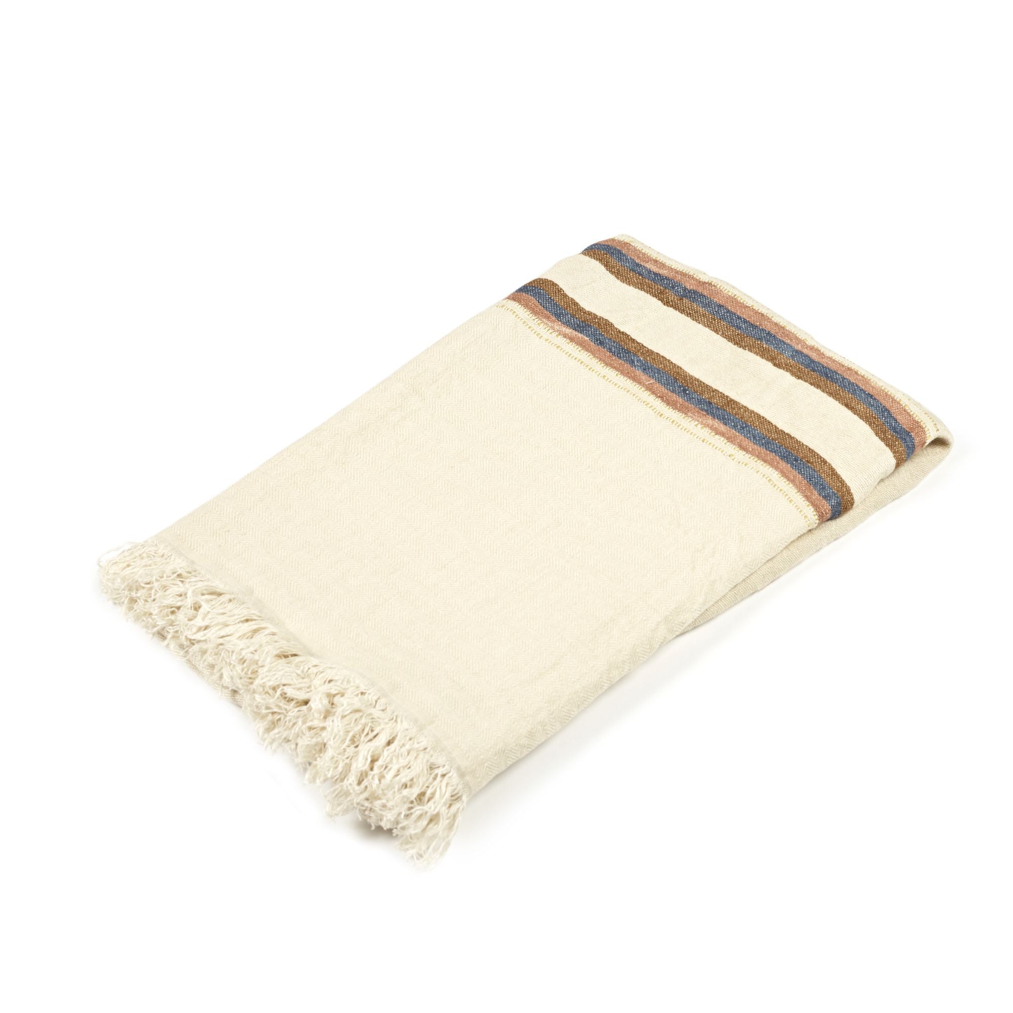 Sammenlagt Libeco Harlan Stripe linteppe med frynser og striper