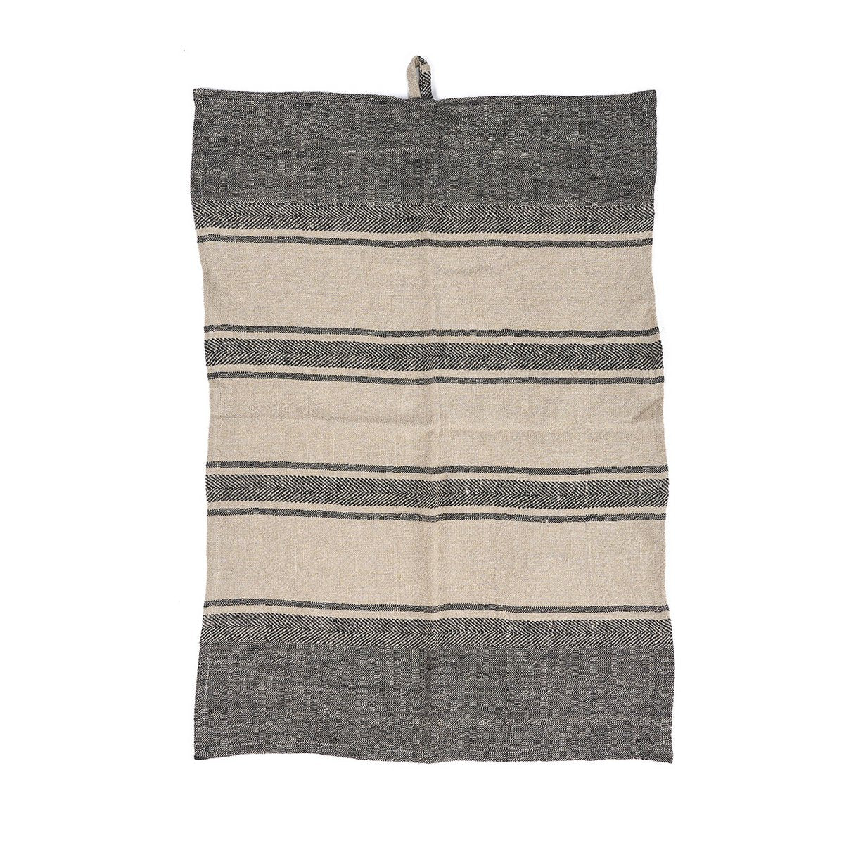 Linen Dash kjøkkenhåndkle i natur og sort lin, 50x70 cm