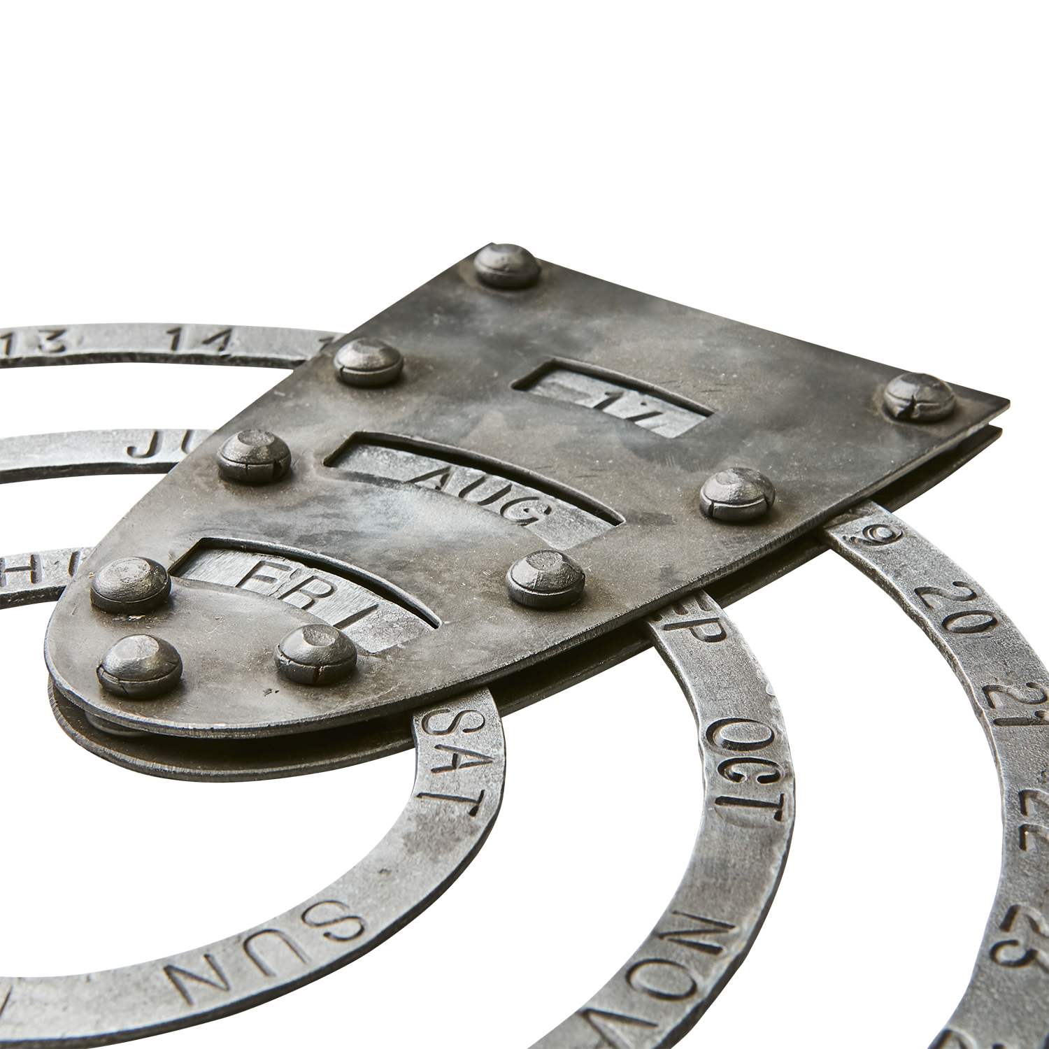  Sirkulær evighetskalender i jern – viser dato, måned og ukedag