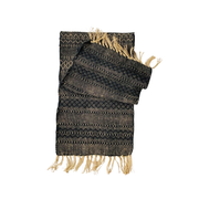 Løper i jute og bomull i sort med vevd struktur og dekorative frynser, 40x150 cm
