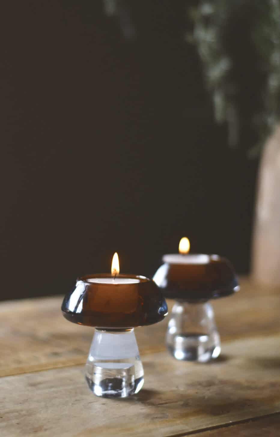 Lysholder sopp i glass – brun