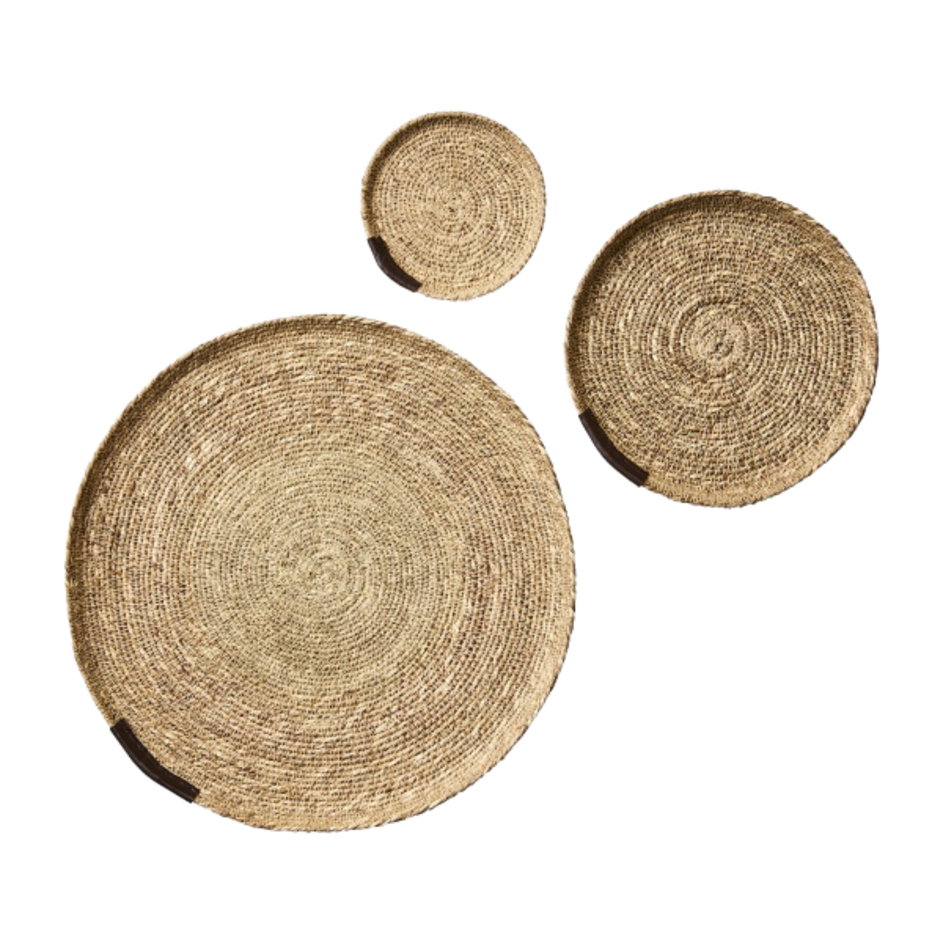 Håndflettet fat i naturmateriale med lærkant – Madiba sett med 3