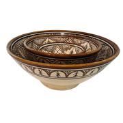 Håndmalt marokkansk keramikkskål i brun og svart med tradisjonelle mønstre, Ø25,5 cm