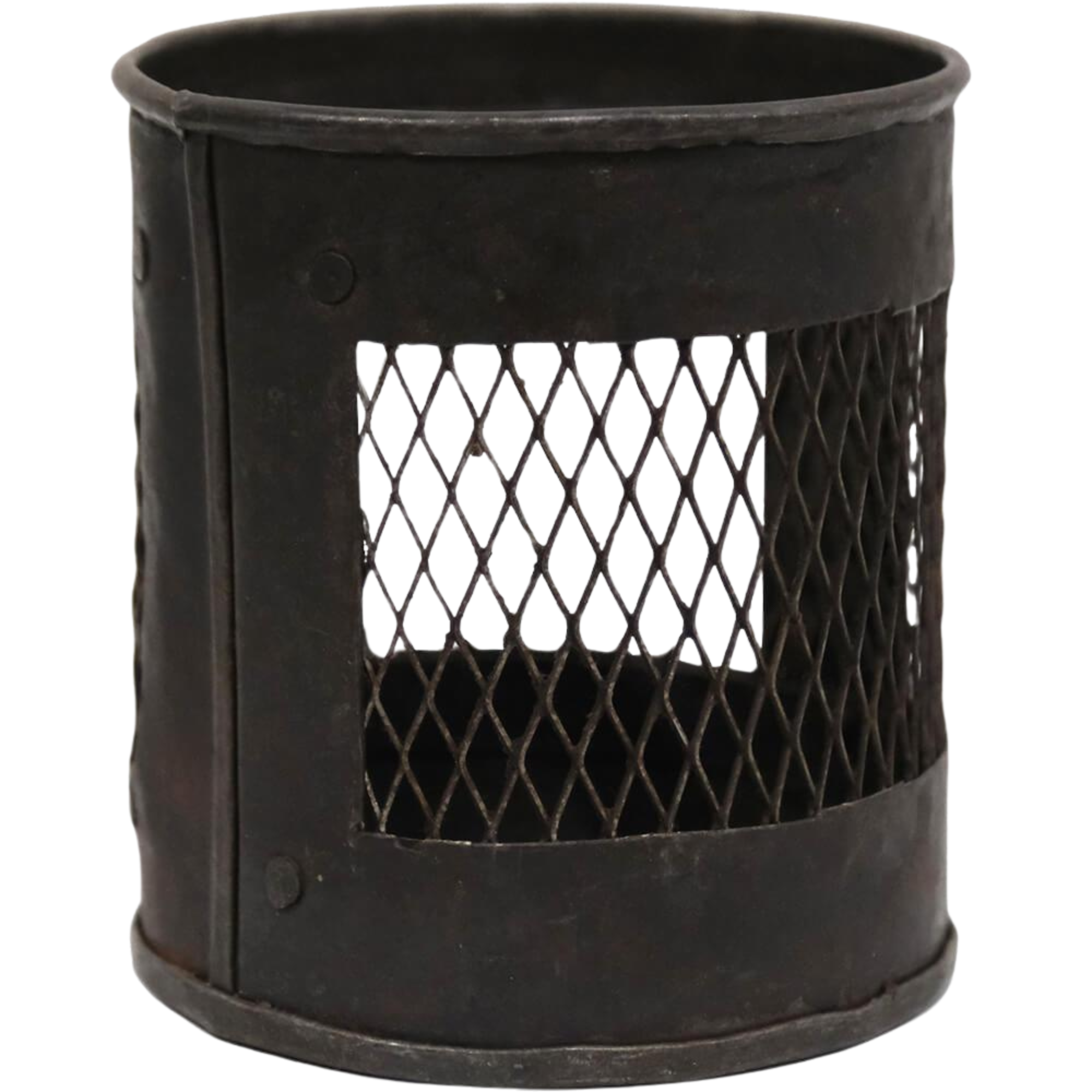 Rustikk Mercer beholder i mørkt jern fra Trademark Living med industrielt design