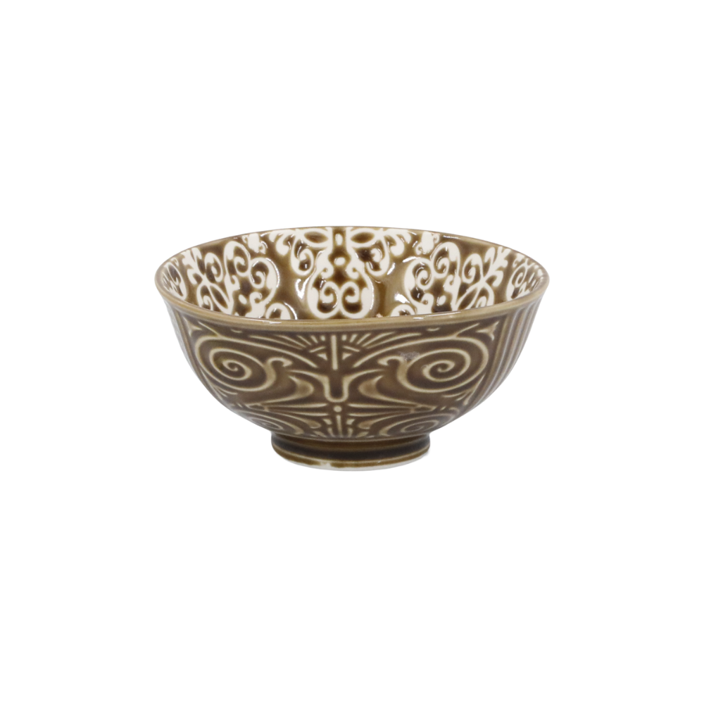 åndmalt skål 300 ml i krem og brun med orientalsk mønster