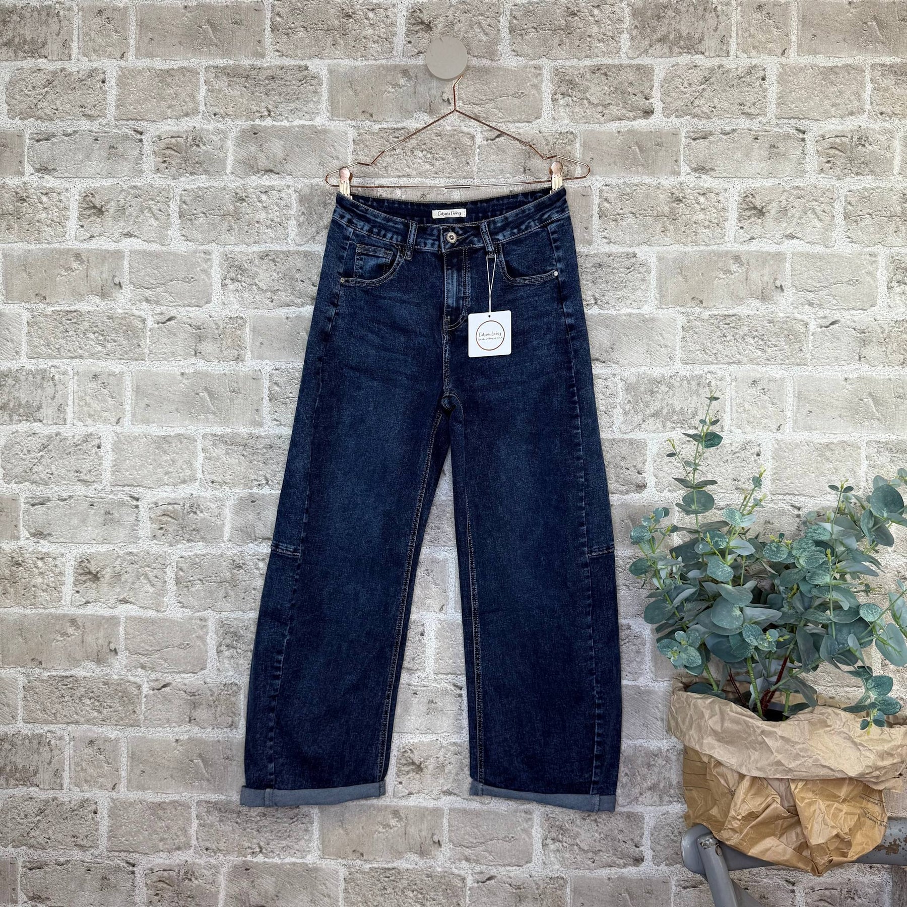 Mowita 9279 mørk blå barrel jeans til dame

