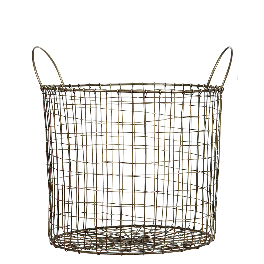 Oppbevaringskurv i metall med håndtak – messingfarget