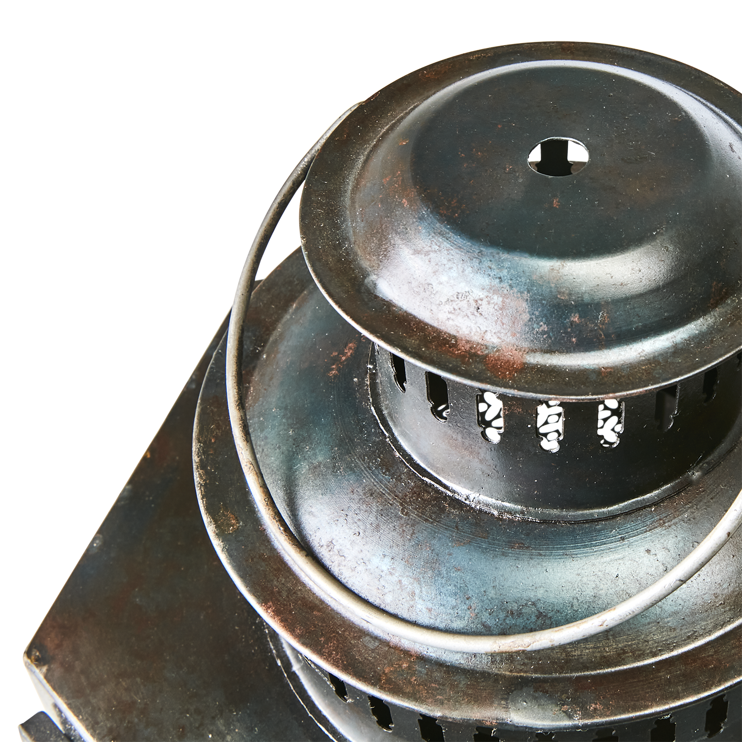 Detaljbilde av ORYX lykt i svart/brun jern med mønster