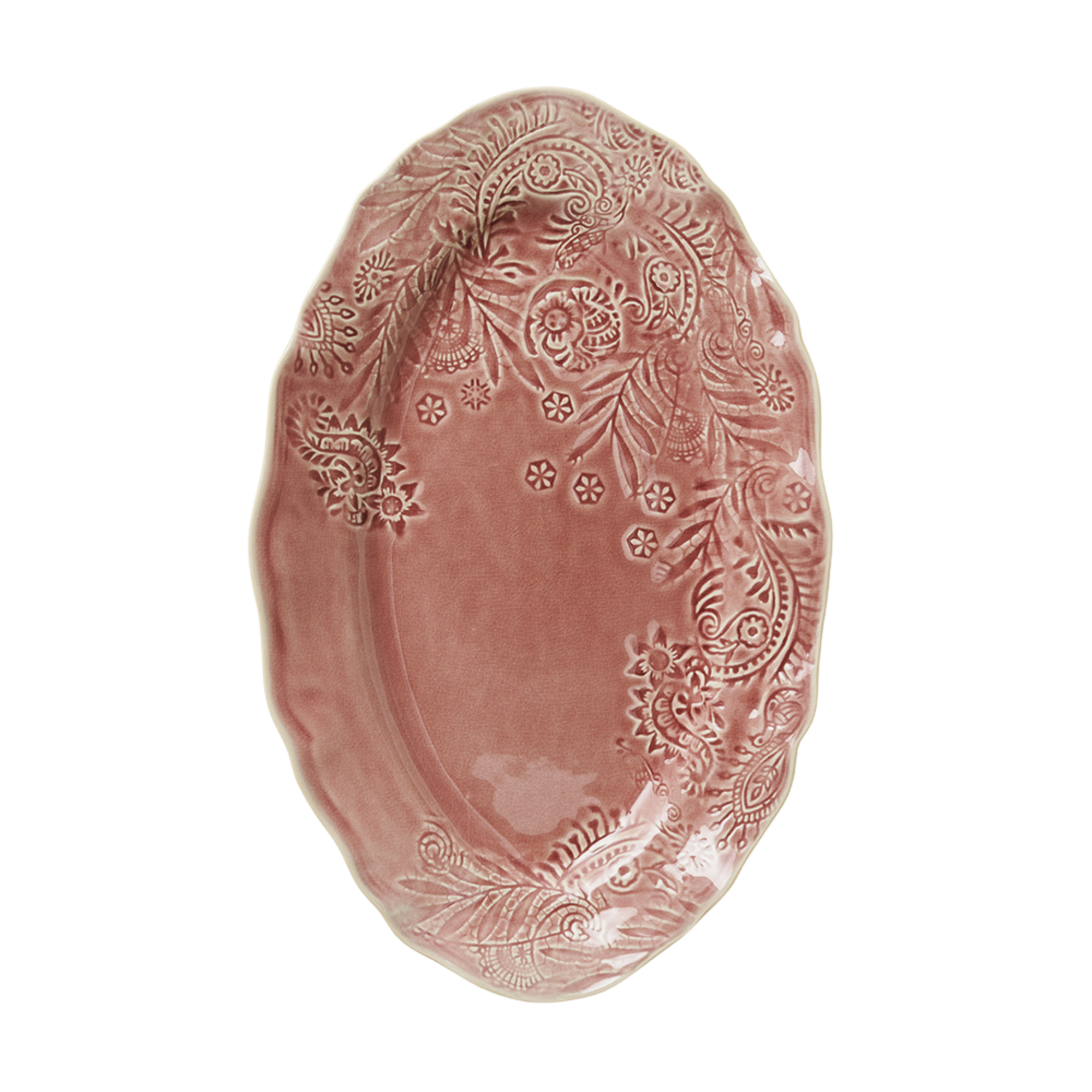 Ovalt serveringsfat i Old Rose fra Sthål Ceramics – håndlaget stengods med krakelert glasur.