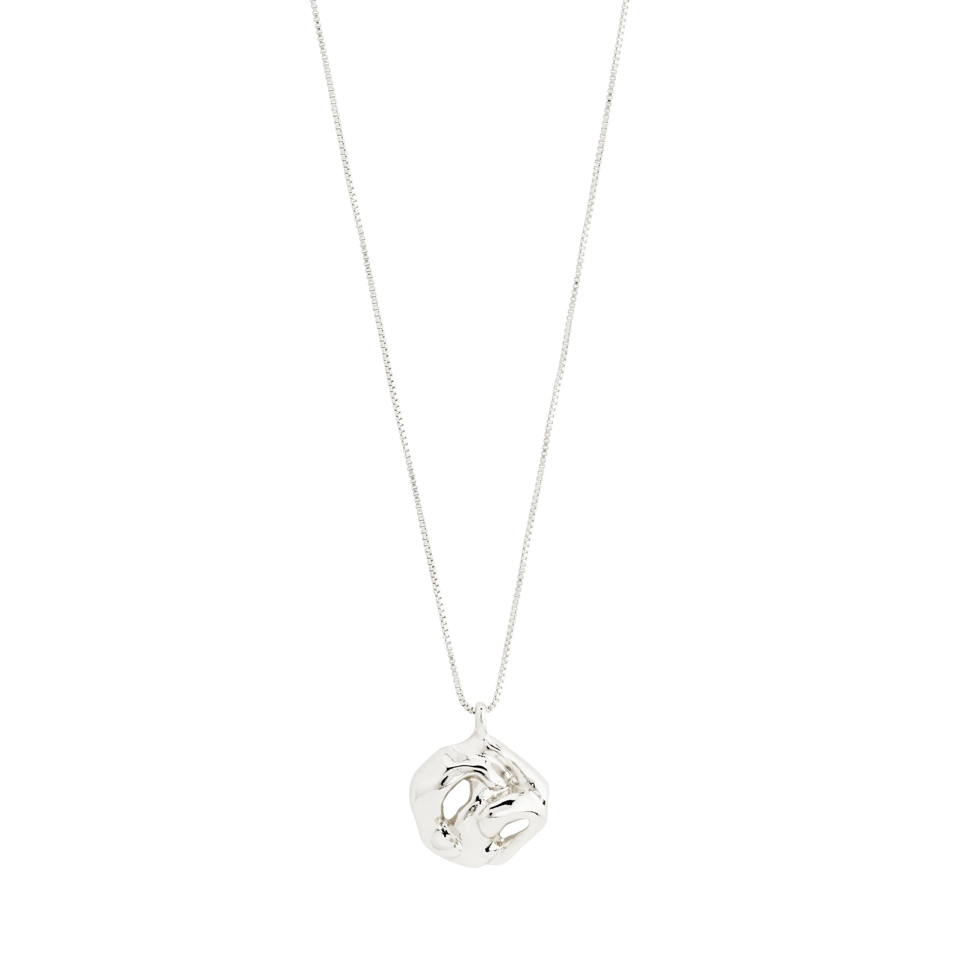 Pilgrim LUCA halskjede sølvbelagt med organisk rund anheng på smal boxkjede