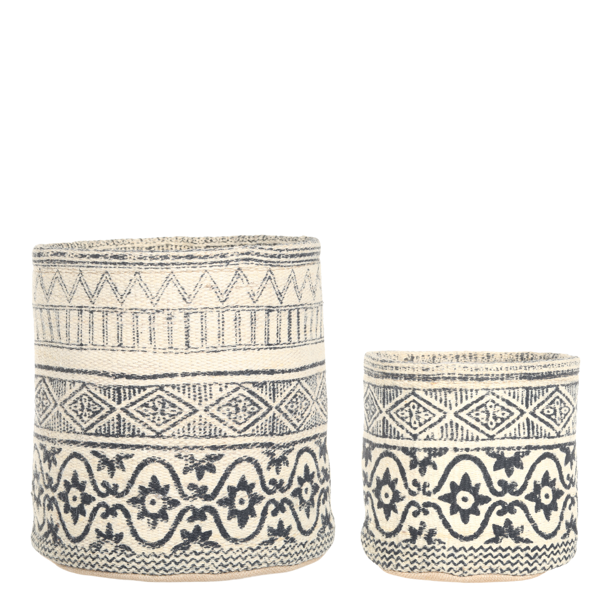 Chic Antique potteskjuler i håndvevd jute, sort og hvit med mønster – naturlig design som passer perfekt til planter og oppbevaring.