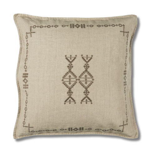  Ib Laursen pute i lin 50x50 cm – linfarget med brunt broderi inspirert av Marrakech. 