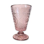 Vintage rosa drikkeglass med stett og kronemønster fra Filipiniana, 15 cm høyt