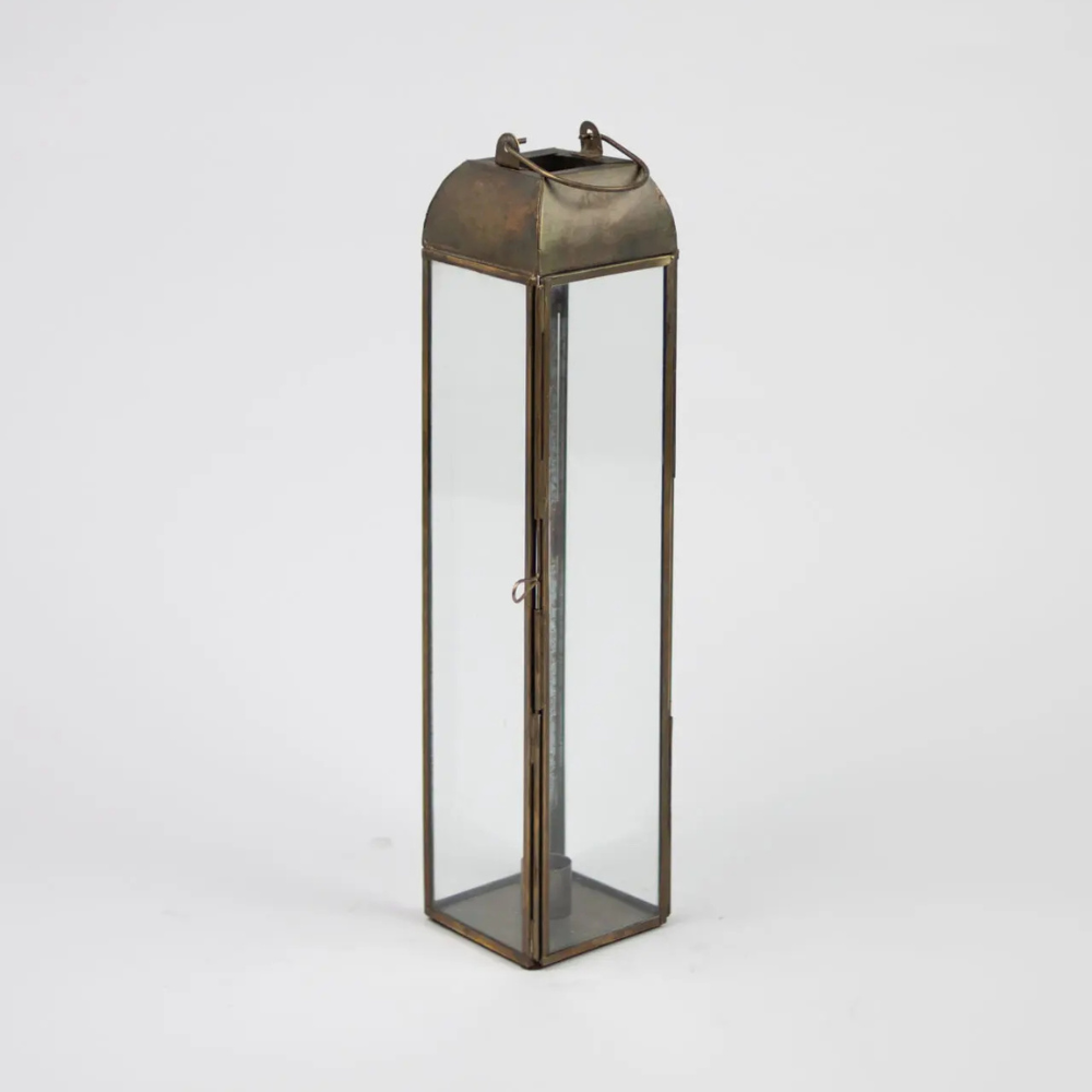 Samos metalllykt 37 cm i brun finish – klassisk lykt i jern og glass