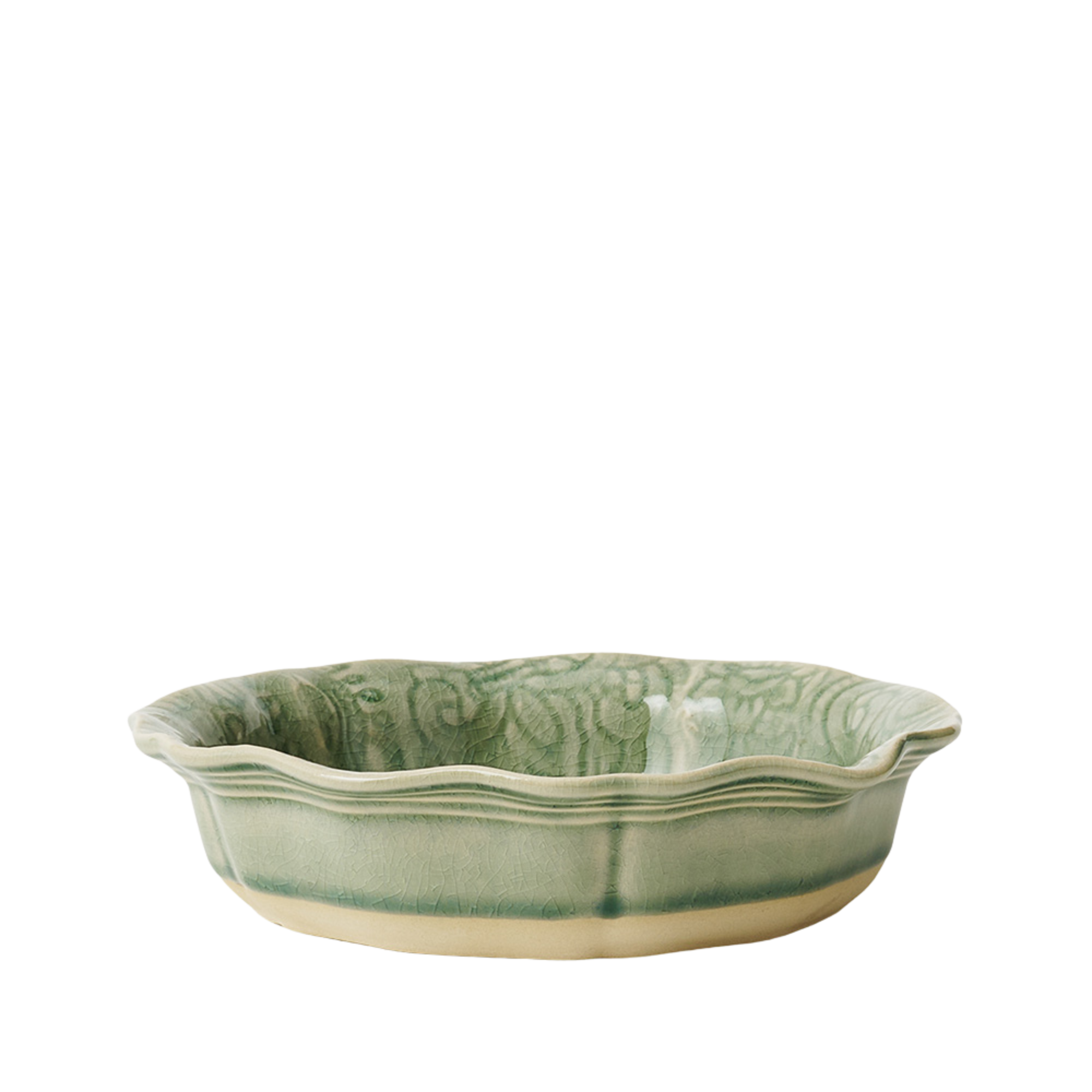 Sthål Ceramics skål i antikkgrønn stengods med krakelert glasur og mønster – håndlaget og unik.