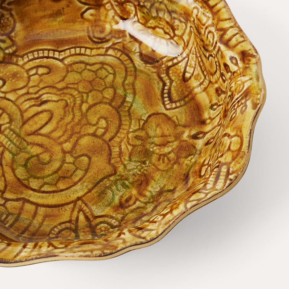 Sthål Ceramics skål i fargen Pineapple – håndlaget stengods med krakelert glasur og myke, organiske former.