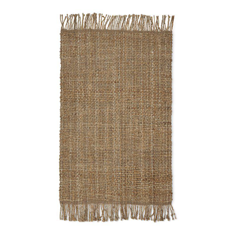 Rustikt juteteppe i naturfarge med frynser – 60x90 cm teppe i vevd jute til nordisk interiør