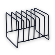 Svart tallerkenholder i jern med seks seksjoner for organisering av tallerkener