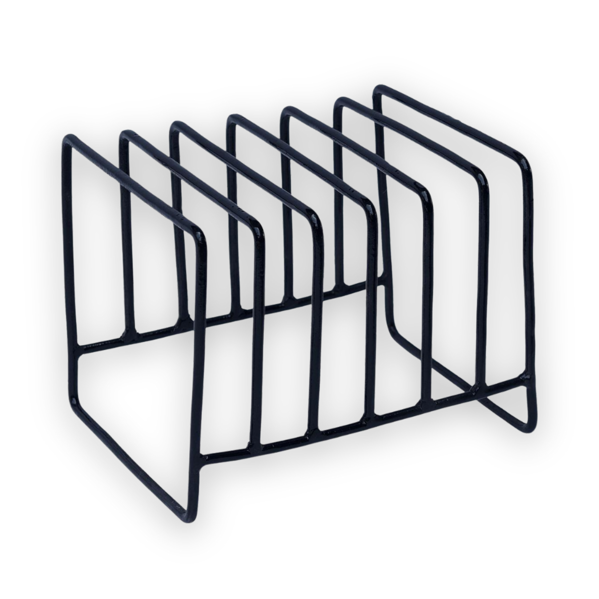 Svart tallerkenholder i jern med seks seksjoner for organisering av tallerkener