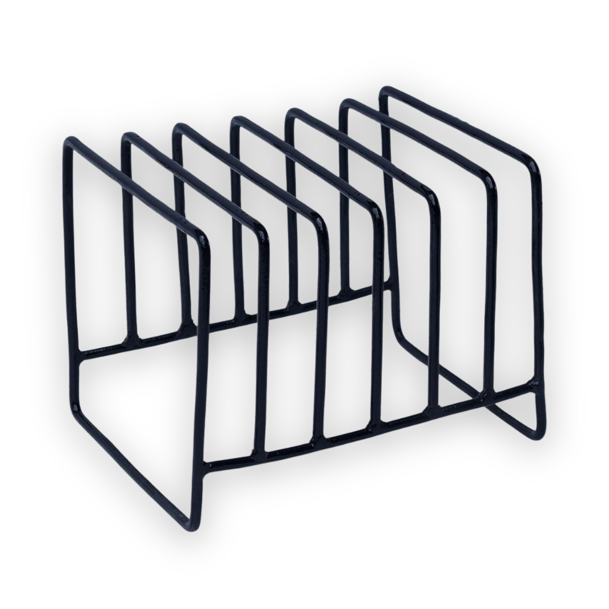 Svart tallerkenholder i jern med seks seksjoner for organisering av tallerkener