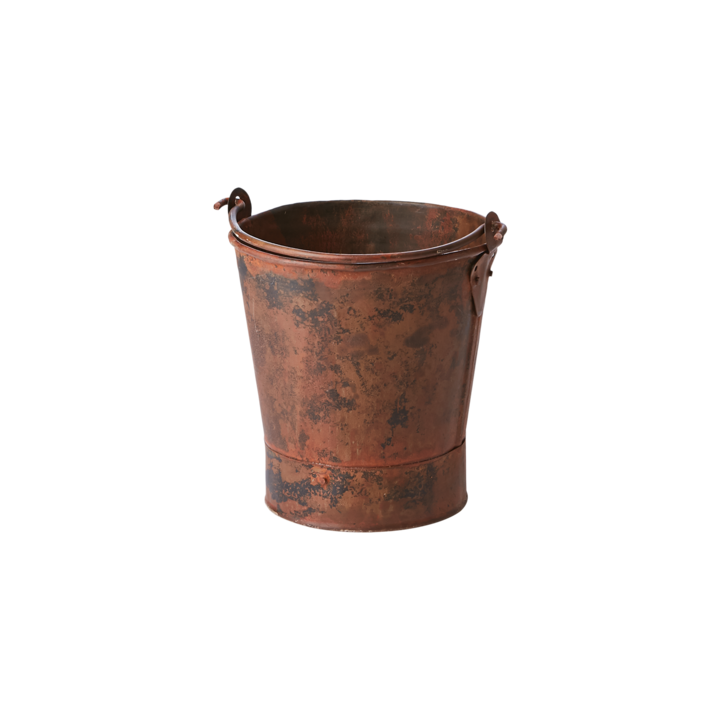 Håndlaget spann i mørkebrunt jern med rustinspirert overflate