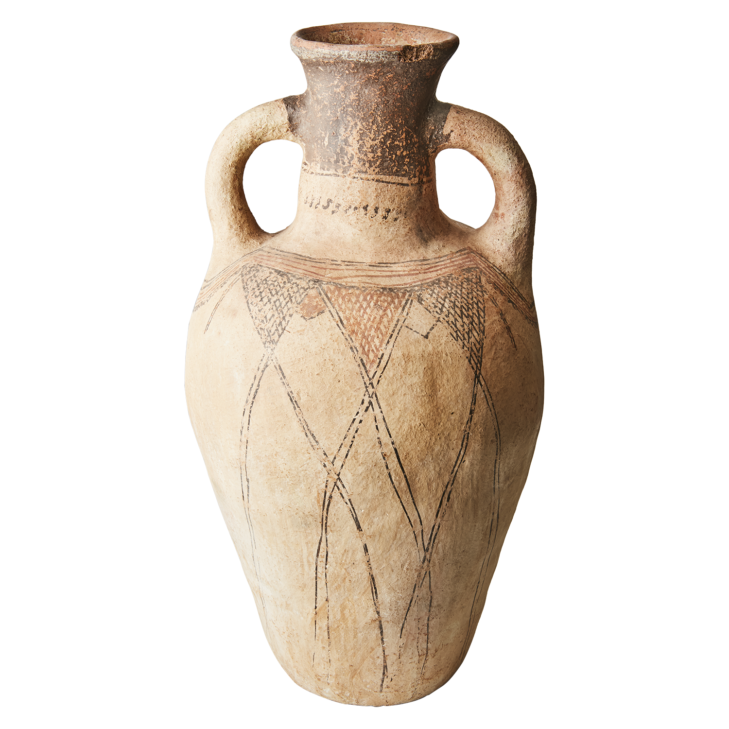 Håndlaget keramikkurne i brun natur med dekor og håndtak, fra Affari of Sweden