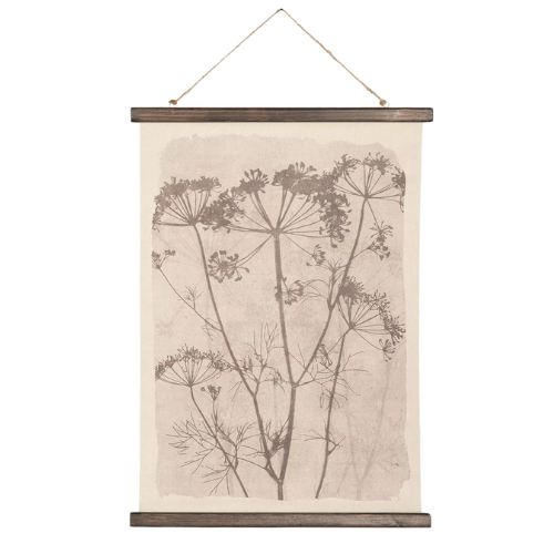 veggbonad i stoff botanisk motiv naturfarger