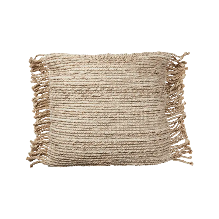 pute i jute med frynser naturfarget