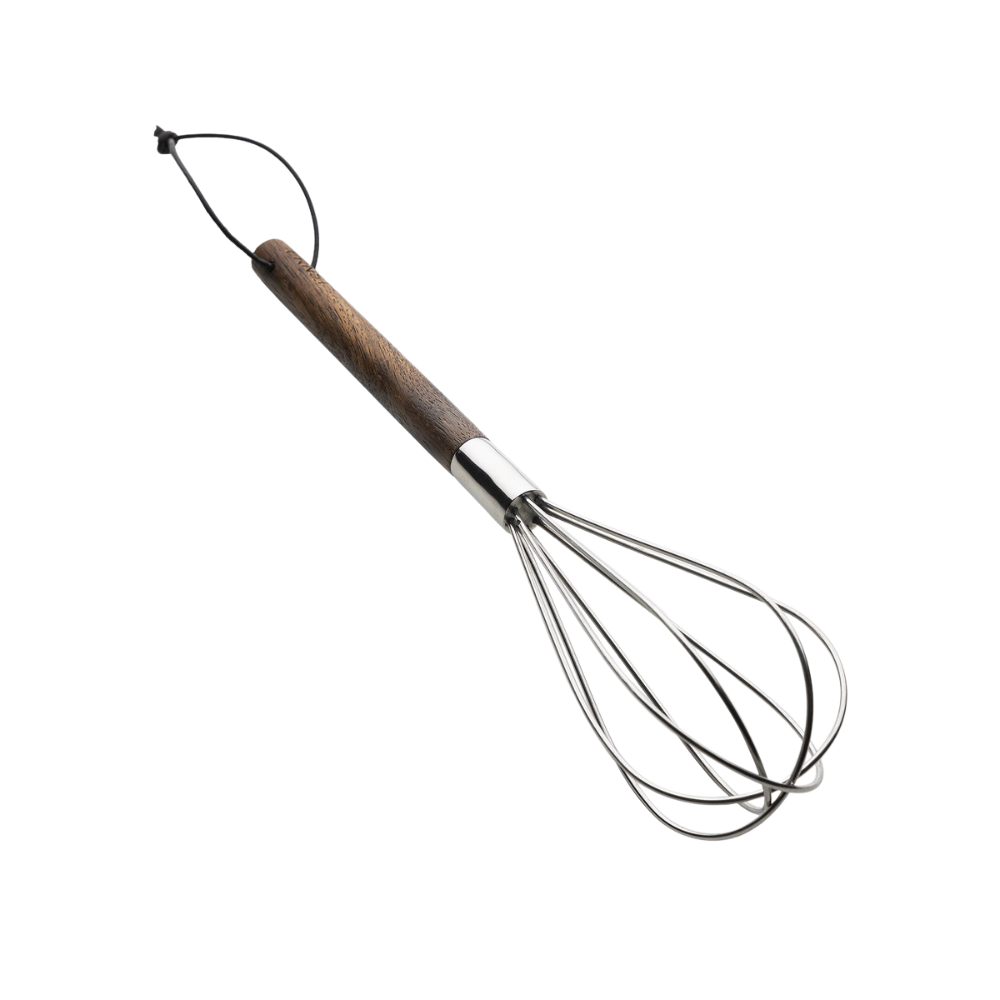 ERNST visp i rustfritt stål med håndtak i mørkt mangotre.