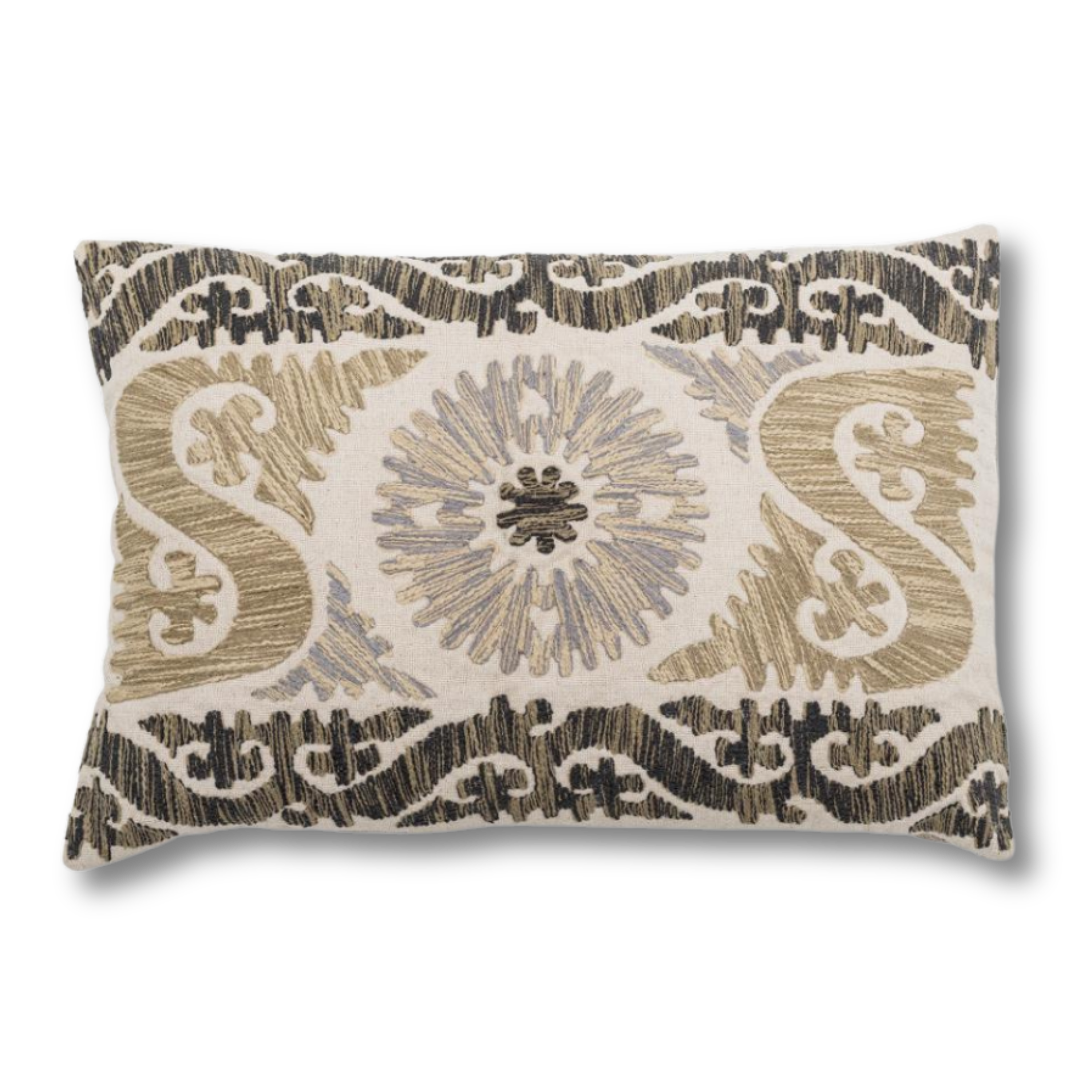 Vosta pyntepute 60x40 cm – front, brodert mønster i naturtoner